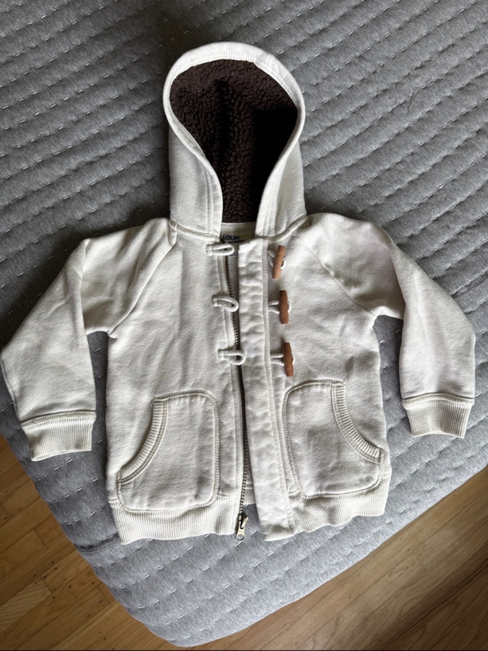 Gymboree Cream Hooded Sweatshirt with Brown Sherpa Lining